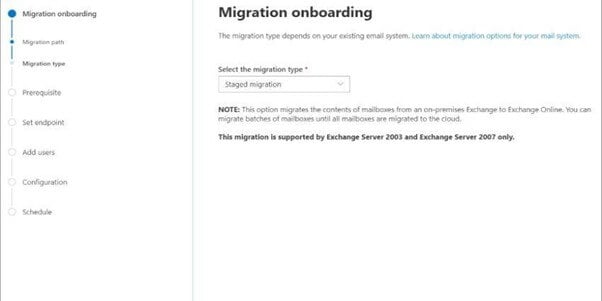 seleccionar la migración por etapas