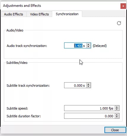 définir la valeur de synchronisation de la piste 