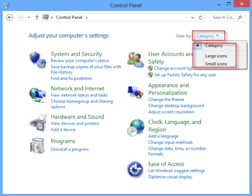 pergi ke panel kontrol