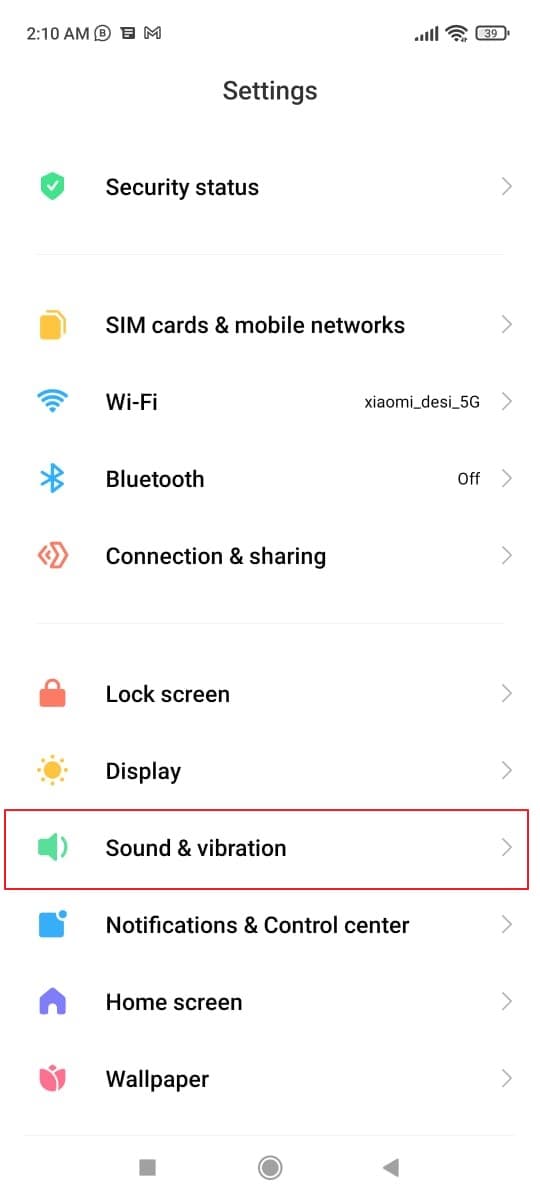 tap on sound and vibration option