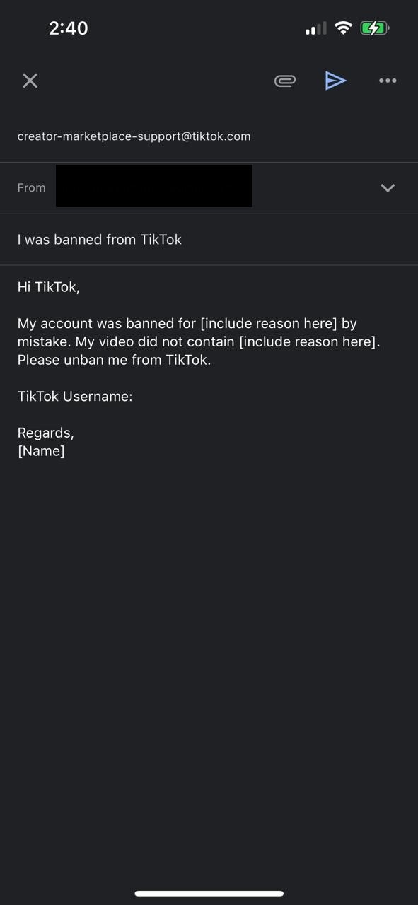 send email to tiktok support