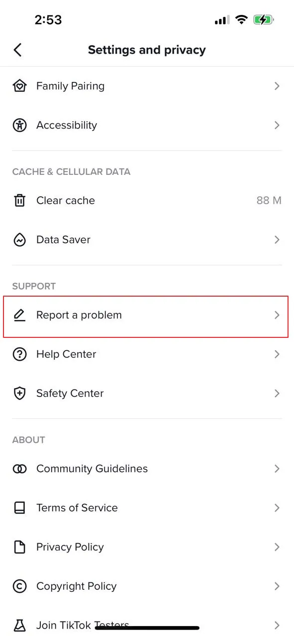 tap on report a problem