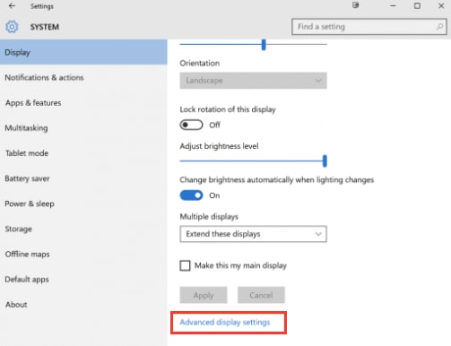 open advanced display settings