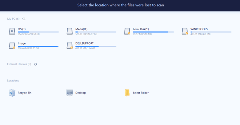 select a drive or folder to scan