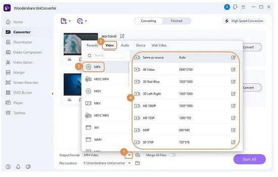 select mp4 as output format