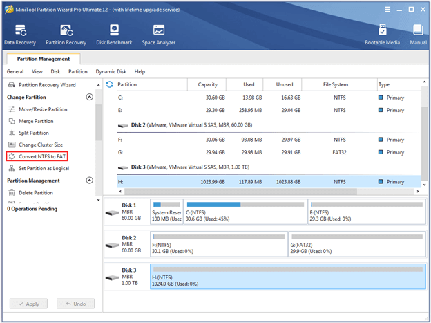 convert ntfs to fat using minitool partition wizard