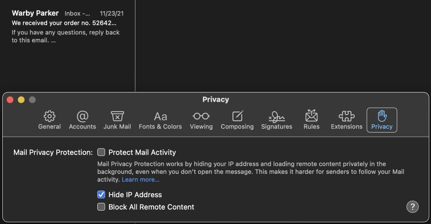 mail privacy protection of macos monterey