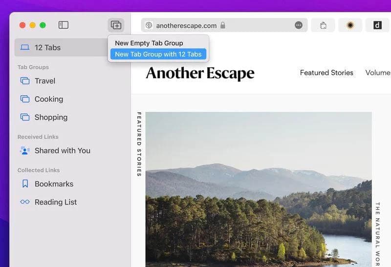 مجموعات علامات التبويب في macos monterey