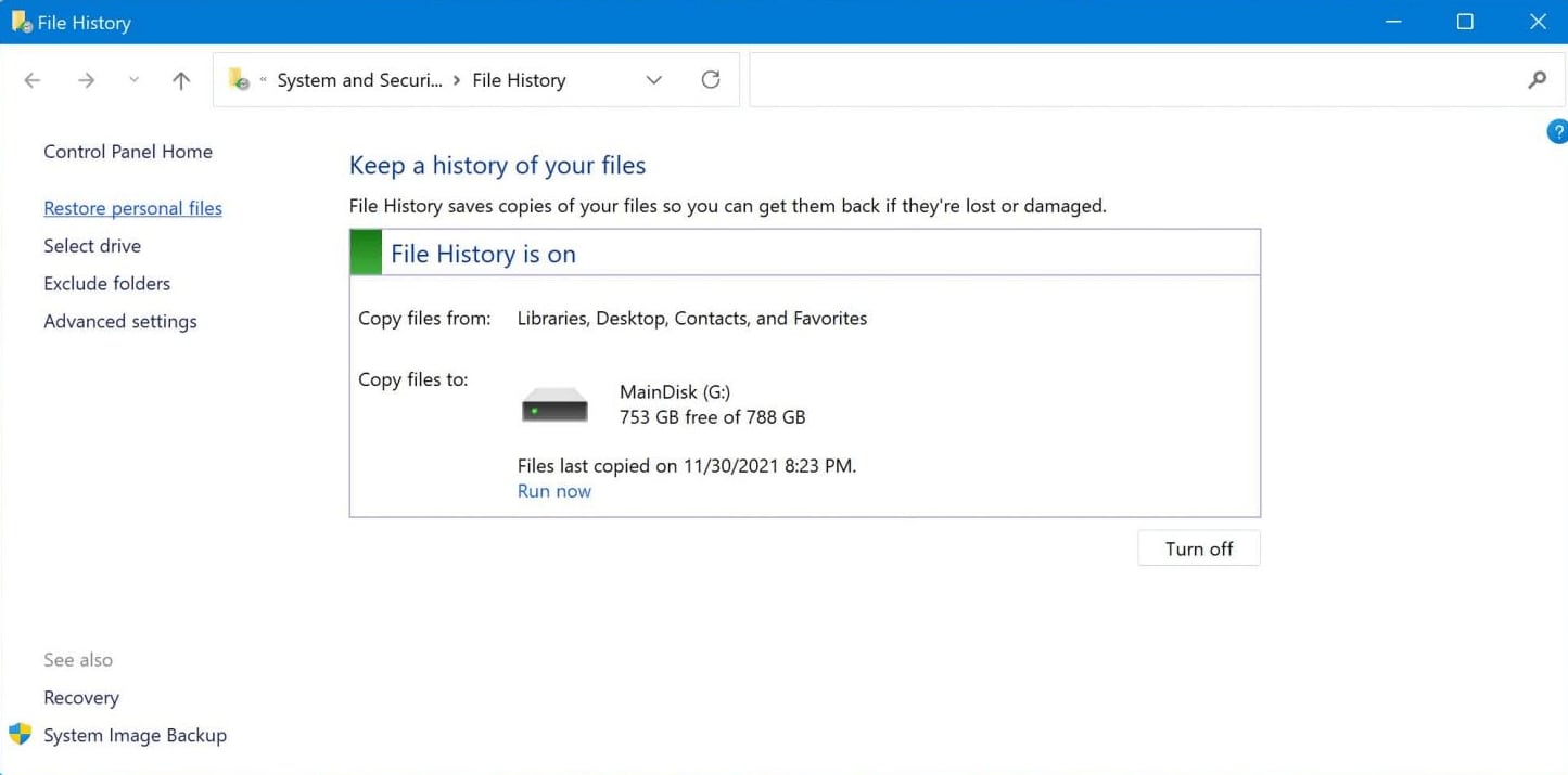 Membuka Windows File History