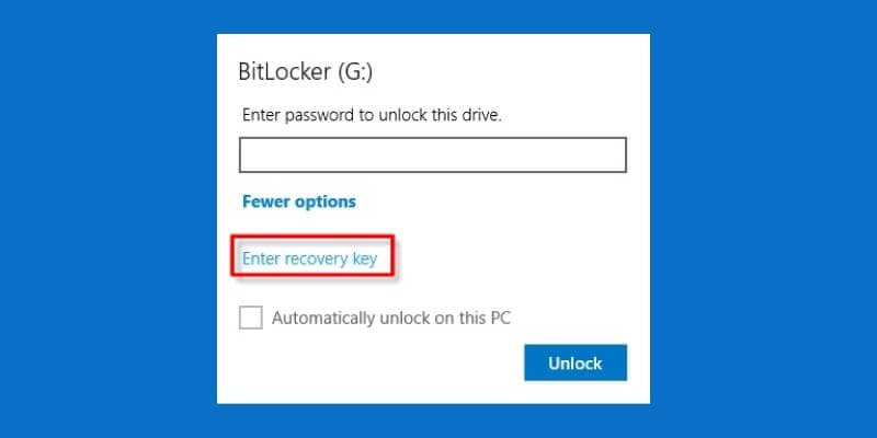 bitlocker login options recovery