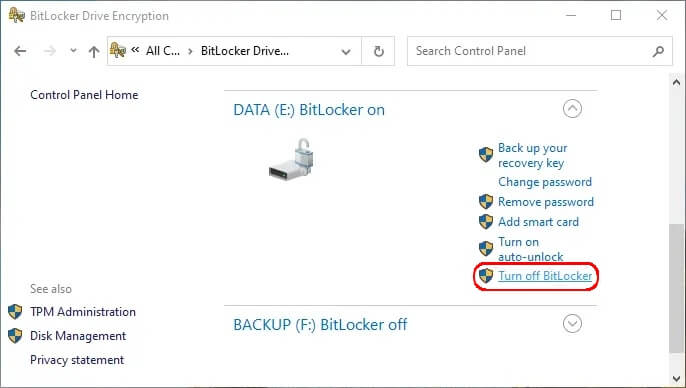 disable bitlocker on windows 10 via settings 2