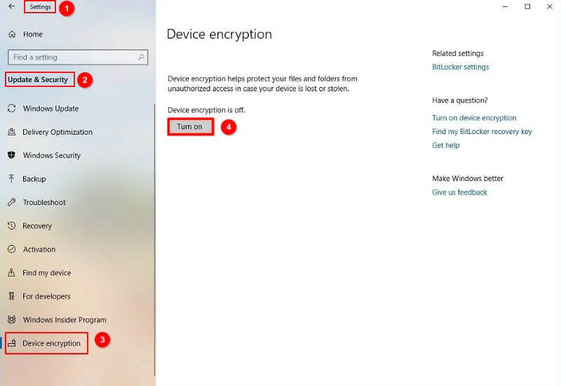 turn on bitlocker encryption windows 10 home