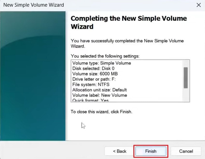 finish creating a new partition