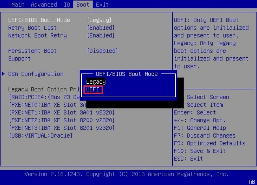 enable the uefi mode
