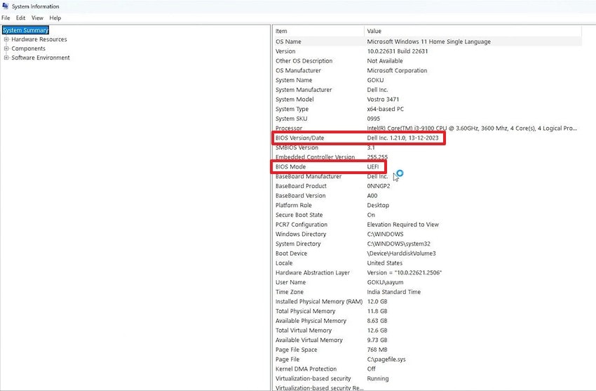 check the bios version