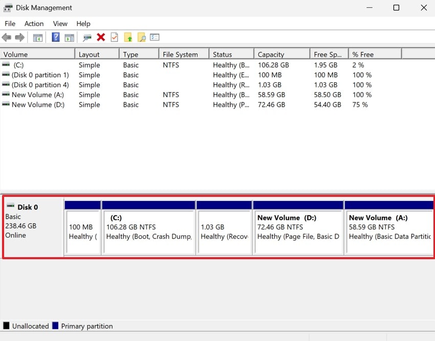 review the space in disk
