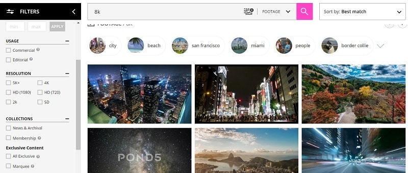 pond5 historical footage search results and resolution filters
