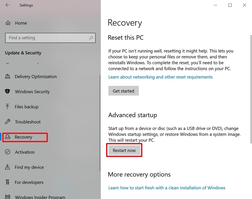 restart in recovery mode