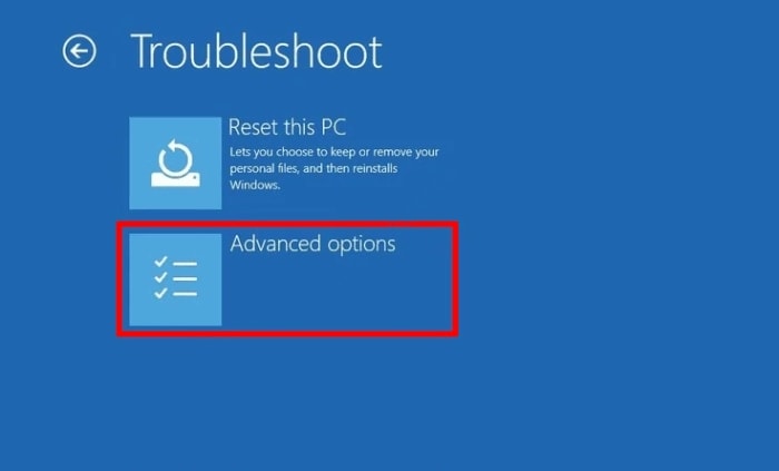 click advanced options option