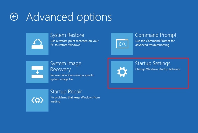 click startup setting option