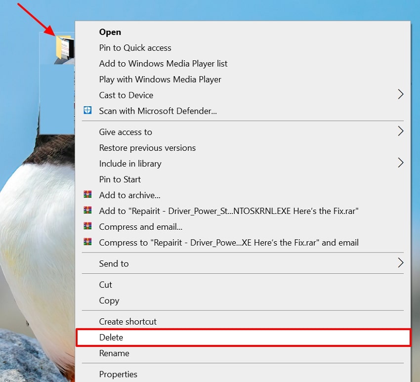 choose delete option