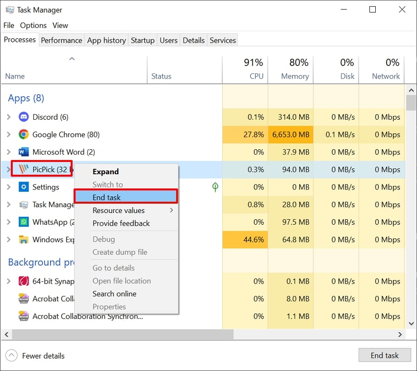 end task using task manager
