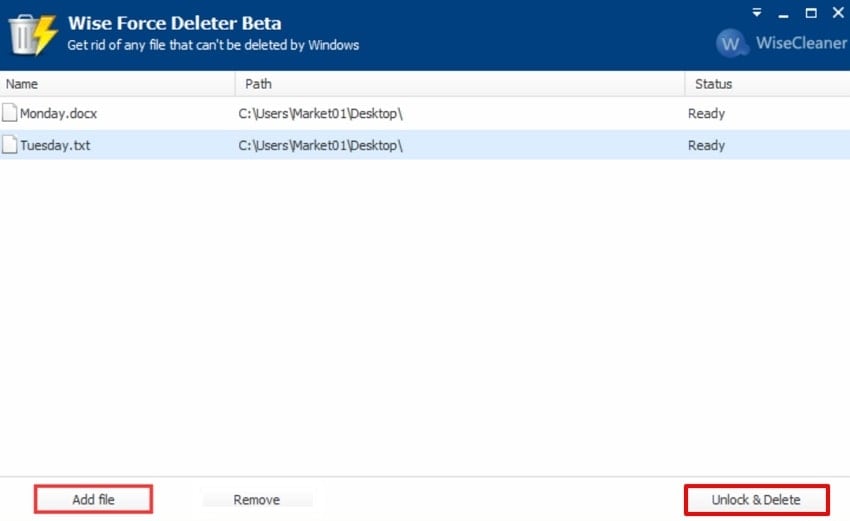 unlock and delete with wise