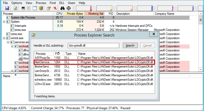 remove searched file process explorer