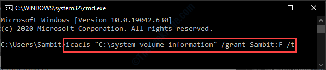 execute o comando para abrir a pasta de informações do volume do sistema