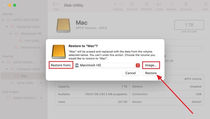 press the restore option