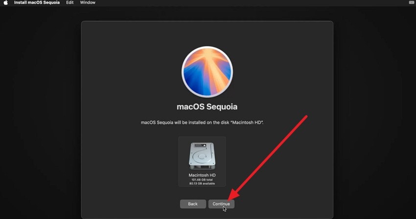 tap continue to install