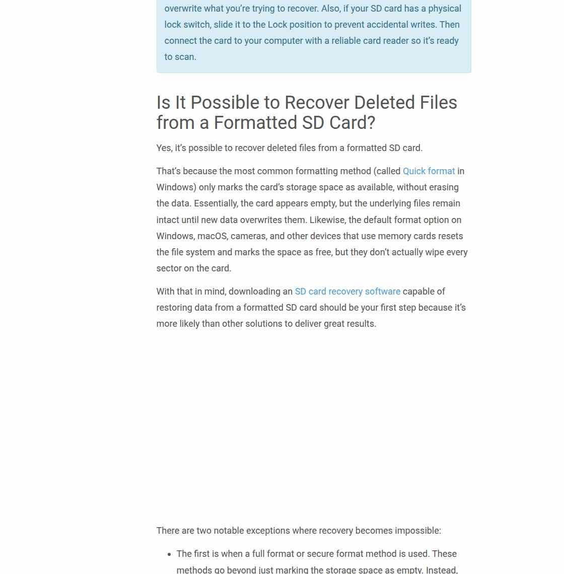 second recovery tool scan screen for a formatted sd card