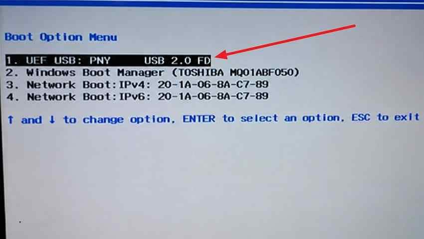 uefi usb selected in acer boot menu