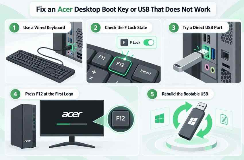 fix acer desktop boot key and usb problems