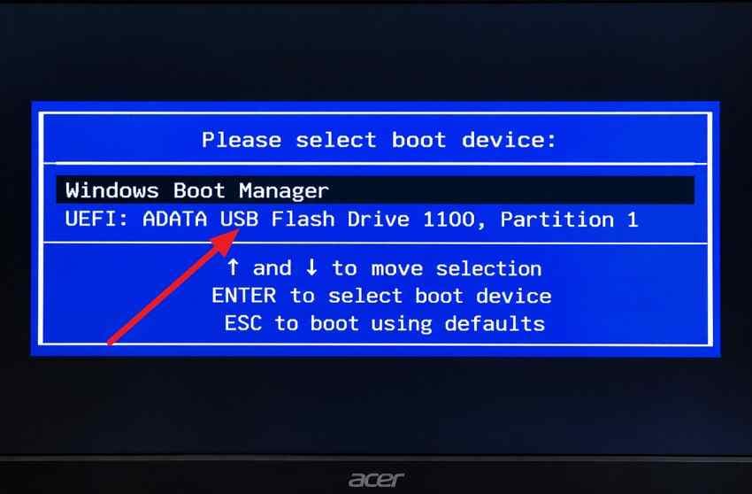 select usb drive from acer boot menu