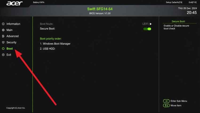 change acer desktop bios boot priority
