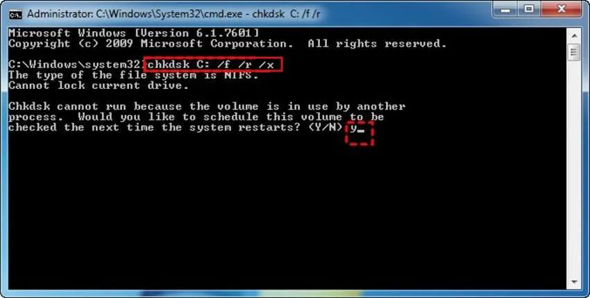 chkdsk en el símbolo del sistema