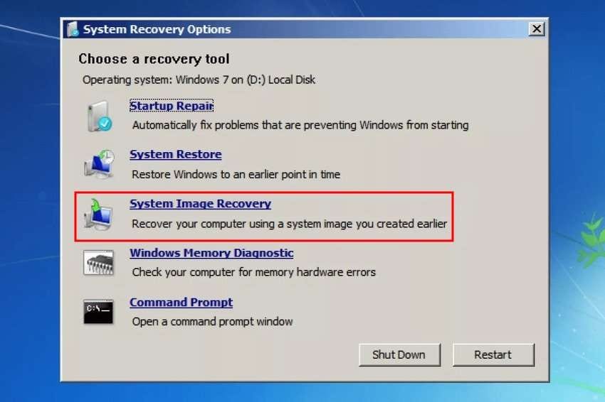 advanced recovery using a system image