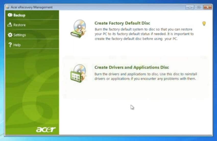 create a factory default disc
