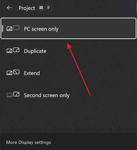 select pc screen only for acer laptop display
