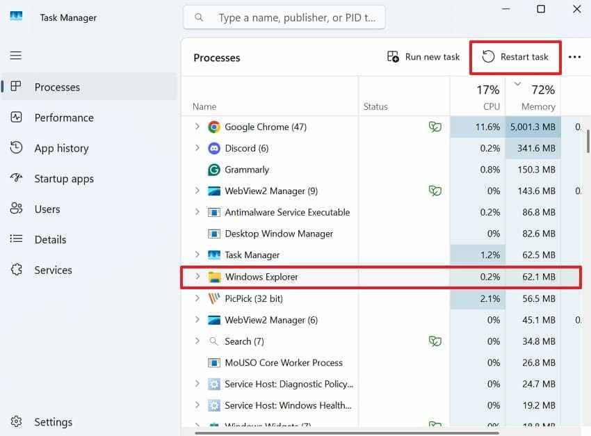 restart windows explorer on acer black screen with cursor