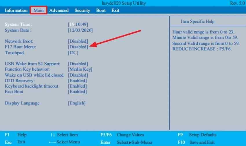 enable f12 boot menu in acer nitro 5 bios