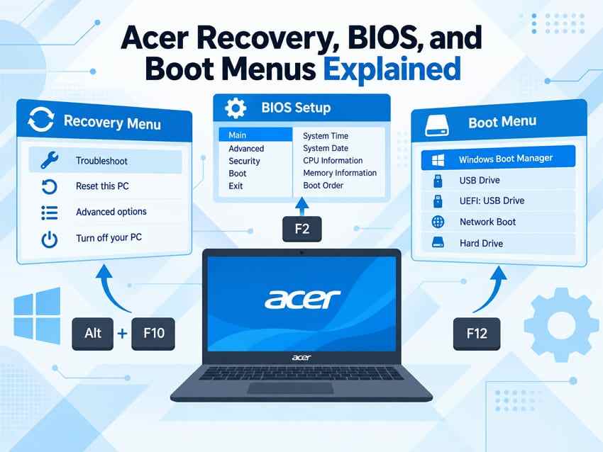 Acer Recovery, BIOS, and Boot Menus: Keys, Uses, and Safe Options