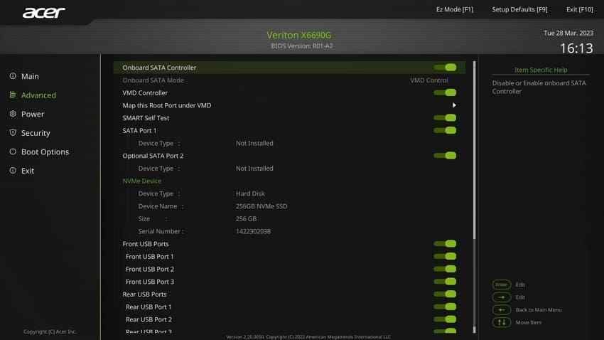 acer storage controller options in advanced bios