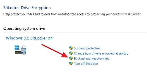 bitlocker recovery key backup option