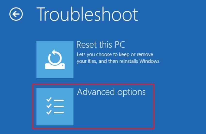 windows recovery troubleshoot advanced options