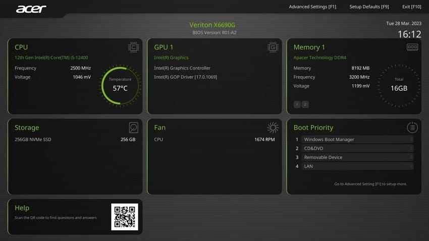 acer firmware setup system information screen