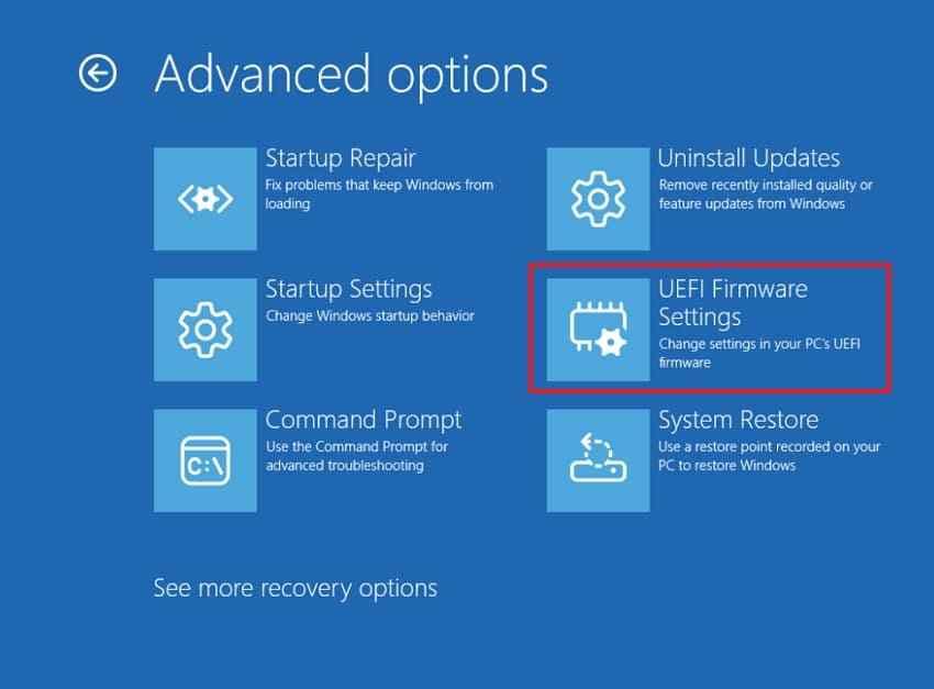 uefi firmware settings in windows recovery