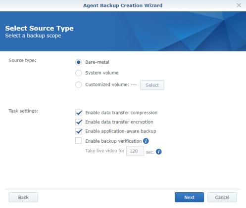 configurazione delle impostazioni di backup in synology 