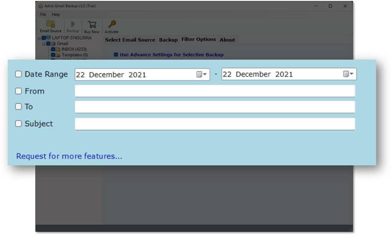 advik gmail backup tool filter options